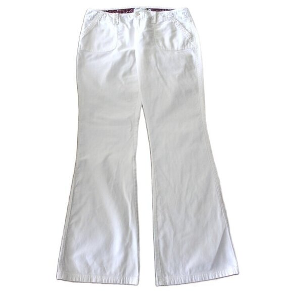 ROXY Retro Y2K Low Rise Flare Pants, Cotton Canvas Bell Bottoms in Crisp White - Picture 1 of 9